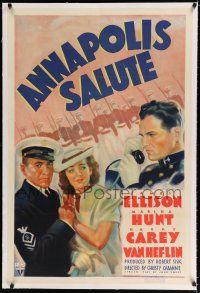 9f014 ANNAPOLIS SALUTE linen 1sh '37 art of Navy cadet James Ellison, Marsha Hunt & Harry Carey!