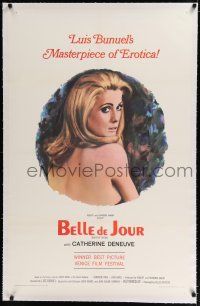 9f032 BELLE DE JOUR linen 1sh '68 Luis Bunuel, close up art of sexy Catherine Deneuve!