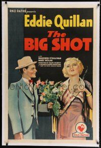 9f038 BIG SHOT linen 1sh '31 art of Eddie Quillan giving flowers to smoking bad girl Mary Nolan!