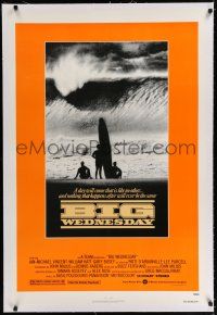 9f042 BIG WEDNESDAY linen 1sh '78 John Milius classic surfing movie, silhouette of surfers on beach!