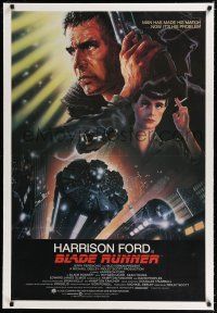 9f047 BLADE RUNNER linen int'l 1sh '82 Ridley Scott sci-fi classic, art of Harrison Ford by Alvin!