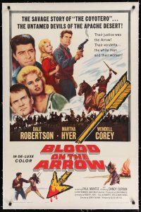 9f049 BLOOD ON THE ARROW linen 1sh '64 Dale Robertson, untamed devils of the Apache desert!