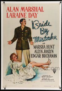 9f059 BRIDE BY MISTAKE linen 1sh '44 soldier Alan Marshal doesn't know Laraine Day is an heiress!