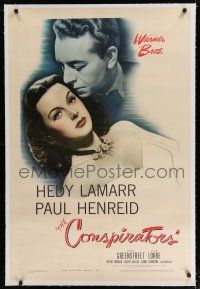9f075 CONSPIRATORS linen 1sh '44 freedom fighter Paul Henreid falls in love with Hedy Lamarr!