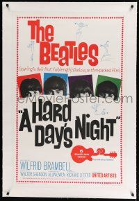 9f139 HARD DAY'S NIGHT linen 1sh '64 The Beatles in their first film, rock & roll classic!