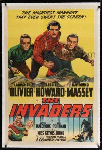 9f161 INVADERS linen style B 1sh '42 Michael Powell, different art of Olivier, Howard & Massey!
