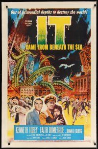 9f163 IT CAME FROM BENEATH THE SEA linen 1sh '55 Ray Harryhausen, a tidal wave of terror, cool art!