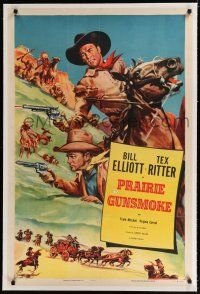 9f263 BILL ELLIOTT/TEX RITTER linen stock 1sh '53 Bill Elliott & Tex Ritter by Cravath, Prairie Gunsmoke