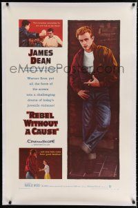 9f277 REBEL WITHOUT A CAUSE linen 1sh '55 Nicholas Ray, James Dean was a bad boy from a good family!