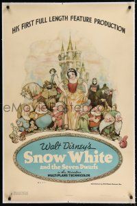 9f313 SNOW WHITE & THE SEVEN DWARFS linen style B 1sh '37 Disney cartoon classic, Tenggren art!