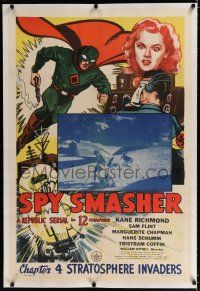 9f317 SPY SMASHER linen chapter 4 1sh '42 great artwork of the Whiz Comics super hero in costume!
