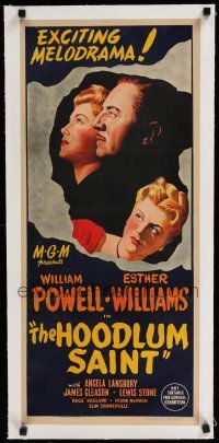 9g169 HOODLUM SAINT linen Aust daybill '46 art of William Powell, Esther Williams, Angela Lansbury!