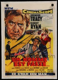 9g313 BAD DAY AT BLACK ROCK linen Belgian '55 great Wik art of Anne Francis, Ryan & Spencer Tracy!