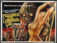 9g143 SLAVE OF THE CANNIBAL GOD linen British quad '78 Peffer art of sexy Ursula Andress in danger!