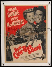 9g152 NEVER A DULL MOMENT linen French 23x32 '50 different image of Irene Dunne & Fred MacMurray!