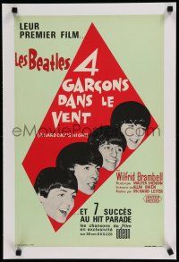 9g159 HARD DAY'S NIGHT linen French 15x21 '64 different image of The Beatles in their first film!