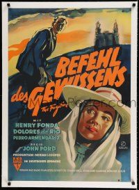 9g186 FUGITIVE linen German '50 John Ford, different Laux art of Henry Fonda & Dolores Del Rio!