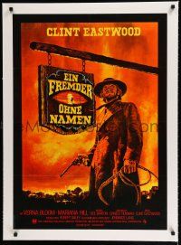 9g188 HIGH PLAINS DRIFTER linen German '73 Peltzer art of Clint Eastwood holding gun & whip!