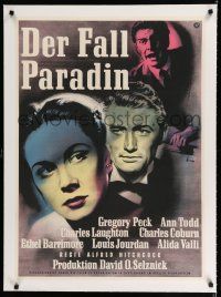 9g190 PARADINE CASE linen German '52 Hitchcock, Litter art of Gregory Peck, Todd & Jourdan, rare!