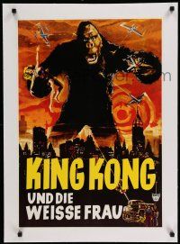 9g195 KING KONG linen German 16x23 R60s cool art of the giant ape holding Fay Wray over NY skyline!