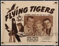 9g079 FLYING TIGERS linen 1/2sh R54 John Wayne, John Carroll, Anna Lee, art of WWII airplanes!