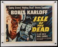 9g088 ISLE OF THE DEAD linen 1/2sh R53 Boris Karloff, gaping graves, walking dead, unseen vampires!