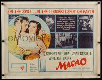 9g091 MACAO linen style A 1/2sh '52 Josef von Sternberg, art of Robert Mitchum & sexy Jane Russell!