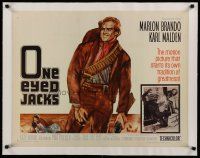 9g094 ONE EYED JACKS linen 1/2sh '61 great art of star & director Marlon Brando w/gun & bandolier!