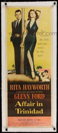 9g041 AFFAIR IN TRINIDAD linen insert '52 sexy Rita Hayworth, you weren't the first & won't be last!