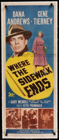 9g064 WHERE THE SIDEWALK ENDS linen insert '50 Dana Andrews, sexy Gene Tierney, Otto Preminger noir!