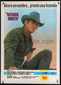 9g206 NEVADA SMITH linen Spanish '66 cool different image of cowboy Steve McQueen smoking w/ rifle!