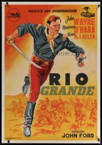 9g209 RIO GRANDE linen Spanish '52 full-length Raga art of John Wayne, directed by John Ford!