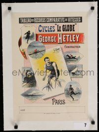 9g028 CYCLES LE GLOBE linen 13x18 French advertising poster 1899 art of George Hetley on bicycle!