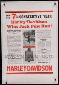 9g371 HARLEY-DAVIDSON linen REPRO 23x35 advertising poster '90s 7th consecutive win at Jack Pine Run