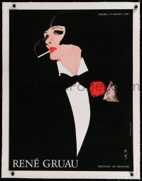 9g025 RENE GRUAU linen French special 24x31 '81 art of smoking woman in tuxedo, Femme a l'oeillet!
