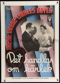 9g125 LOVE AFFAIR linen Swedish '39 Irene Dunne & Charles Boyer, different Gosta Aberg art!