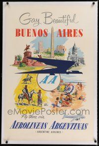 9g004 AEROLINEAS ARGENTINAS BUENOS AIRES linen travel poster '60s cool art by Adolph Treidler!