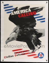 9g010 AMERICA CALLING linen 30x40 WWII war poster '41 art & photo by Matter & Fisher of bald eagle!