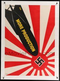 9g017 MORE PRODUCTION linen 29x40 WWII war poster '42 art of bomb over Japanese flag & swastika!