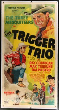 9h141 TRIGGER TRIO linen 3sh '37 Three Mesquiteers with Ralph Byrd filling in for Bob Livingston!