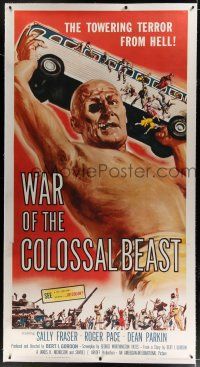 9h142 WAR OF THE COLOSSAL BEAST linen 3sh '58 art of the towering terror from Hell by Albert Kallis!