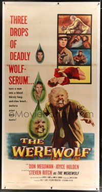 9h143 WEREWOLF linen 3sh '56 cool art of three drops of deadly wolf-serum turning man into monster!