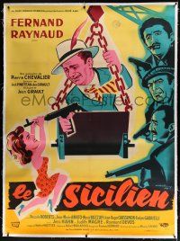 9h105 LE SICILIEN linen style B French 1p '58 Constantine Belinsky art of gangster Fernand Raynaud!