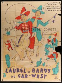 9h236 WAY OUT WEST French 1p R50s wacky different Dubois art of cowboys Laurel & Hardy on donkey!