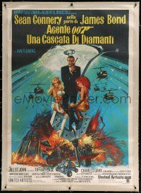 9h092 DIAMONDS ARE FOREVER linen Italian 1p '71 art of Sean Connery as James Bond by McGinnis!