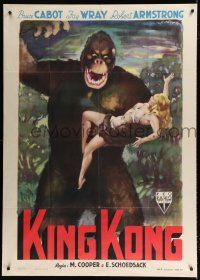 9h268 KING KONG Italian 1p R49 different Olivetti art of the giant ape carrying sexy Fay Wray!
