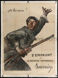9h112 2E EMPRUNT linen 32x45 French WWI war poster '10s Jules Abel Faivre art of young man w/ gun!