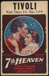 9h180 7TH HEAVEN WC '27 romantic stone litho of Janet Gaynor & Charles Farrell!