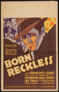 9h181 BORN RECKLESS WC '30 John Ford, wonderful stone litho of smoking gangster Edmund Lowe!