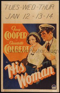 9h184 HIS WOMAN WC '31 Captain Gary Cooper, who doesn't know prostitute Claudette Colbert's past!